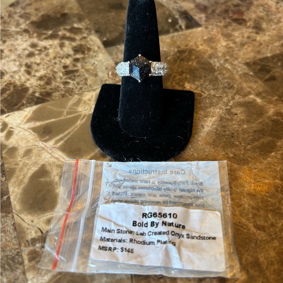 New Rare Bold By Nature Rhodium Black Onyx Sandstone Sparkly Size 9 Ring! $146 - Picture 1 of 6